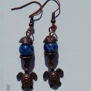 Copper and Blue Turtle Earrings
